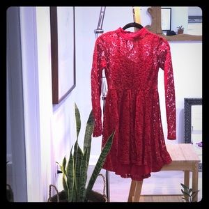 Lace long sleeve mini dress